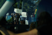 Protest against federal immigration sweeps, in Downey