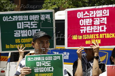 Protesters rally in Seoul against Israeli airstrikes on Iran