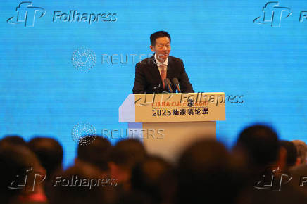 Wu Qing, Chairman of China Securities Regulatory Commission, speaks during Lujiazui Forum 2025 in Shanghai