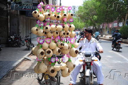 A vendor sells handmade birds nests in Hyderabad