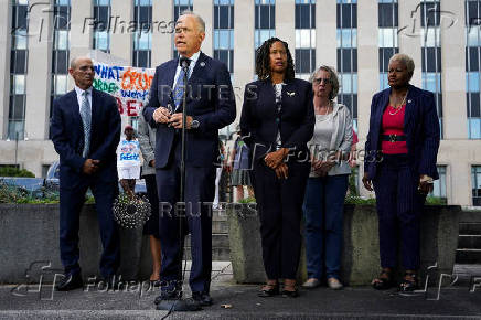 D.C. Attorney General Brian Schwalb, and DC Mayor Muriel Bowser give a statement to the press, following a  conclusion of a court session in Washington, D.C