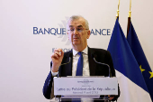 French central bank governor Villeroy de Galhau holds a press conference on state of economy