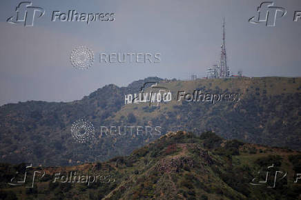 The Hollywood sign is pictured from the Griffith Observatory in Los Angeles