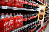 Bottles of Coca-Cola at a supermarket in Perros-Guirec