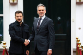 Dutch Prime Minister Dick Schoof meets with Ukrainian President Volodymyr Zelenskiy on the sidelines of a NATO Summit, in The Hague