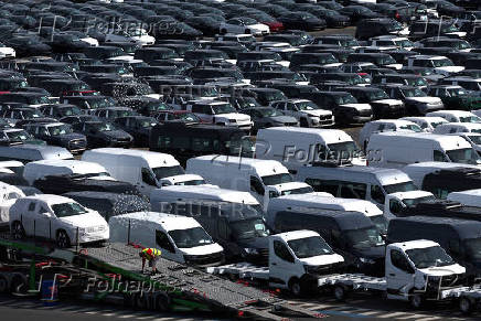New cars are parked in the port of Zeebrugge