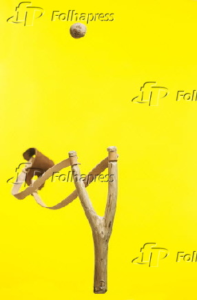 Fotografia conceitual de um ''Estilingue de Madeira''