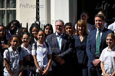 British Prime Minister Keir Starmer meets with school children, in London