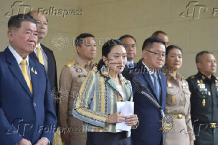Thailand's Prime Minister Paetongtarn Shinawatra speaks during a press conference about policies to curb scam centers in Cambodia, in Bangkok