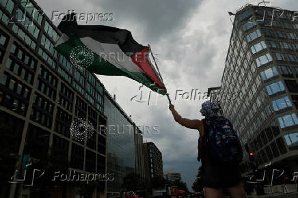 Protest in support of Palestinians in Gaza, during Israeli Prime Minister Benjamin Netanyahu's visit to Washington
