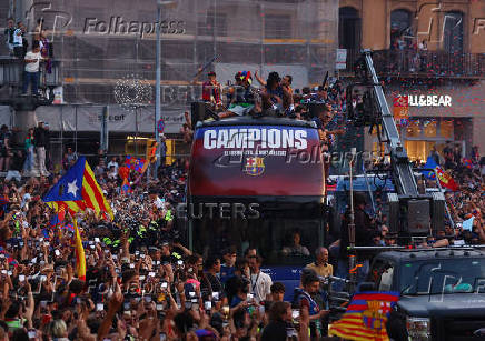 FC Barcelona celebrate winning LaLiga