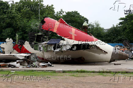 Wreckage of Air India Boeing 787-8 Dreamliner plane, outside Sardar Vallabhbhai Patel International, where it crashed nearby after takeoff, in Ahmedabad