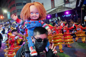 Bolivians celebrate the Gran Poder parade, in La Paz
