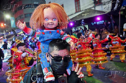 Bolivians celebrate the Gran Poder parade, in La Paz