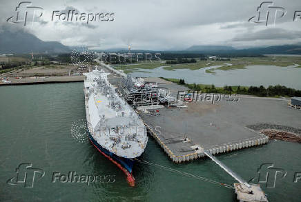 FILE PHOTO: The liquefied natural gas (LNG) tanker Gaslog Glasgow berths at the Shell-led LNG Canada's facility in Kitimat