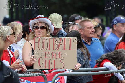 England fan celebrates during England's Homecoming Victory Parade