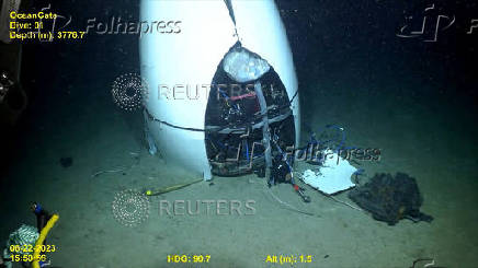 FILE PHOTO: Footage from a remotely operated vehicle shows the debris of the Titan submersible that imploded
