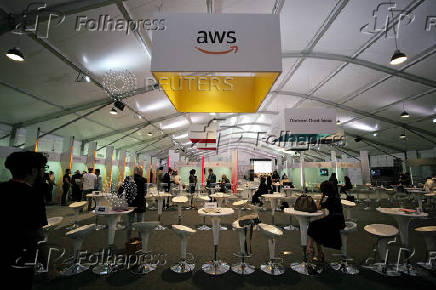 FILE PHOTO: Amazon Web Services log is seen at Bahrain Technology Week, after AWS announced the opening of Data Centres in Bahrain by early 2019, in Manama