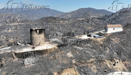 Aftermath of a wildfire in Volissos on the island of Chios