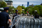Protestors demonstrate during a May Day rally in New York