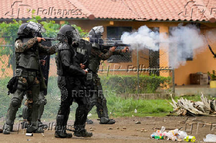 Embera people protest against government's social reforms and Memorandum of Understanding between Panama and the U.S, in Arimae