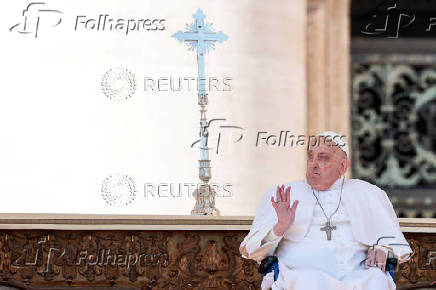 Pope Francis appears for the first time since his return to the Vatican