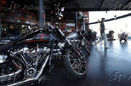 Harley-Davidson motobikes are seen at an Harley-Davidson dealership near Brussels