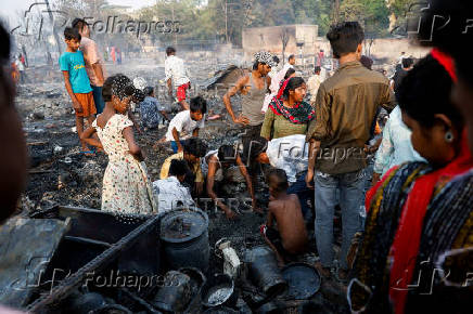 Aftermath of a fire at a slum in Rohini