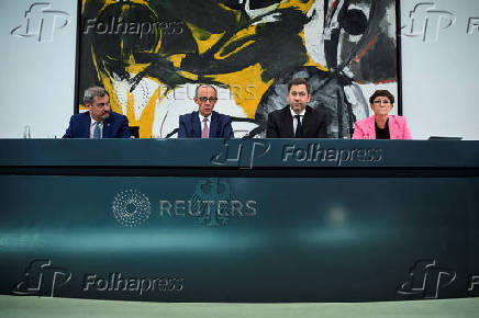 Merz, Klingbeil and Soeder attend a press conference at the chancellery in Berlin
