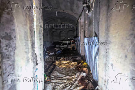 A room with blood stains inside a tunnel underneath the European Hospital in Khan Younis at the Gaza Strip, where Israeli military said the body of Hamas Gaza chief Mohammed Sinwar was found among others