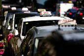 French taxi drivers protest near the Bercy Economy and Finance Ministry Paris