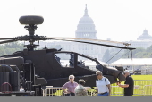 Helicopters and other heavy equipment staged for DC military parade