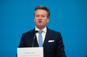 Austrian Economics Minister Wolfgang Hattmannsdorfer attends a press conference in Vienna