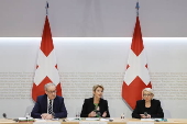 Swiss Federal President addresses press conference on Trump's tariffs in Bern