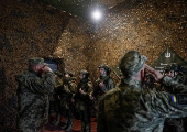 Young recruits of the Ukrainian Armed Forces attend an oath ceremony in Kyiv region