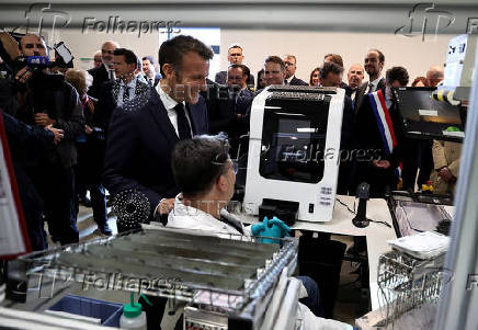 French President Macron inaugurates EssilorLuxottica laboratory in Wissous