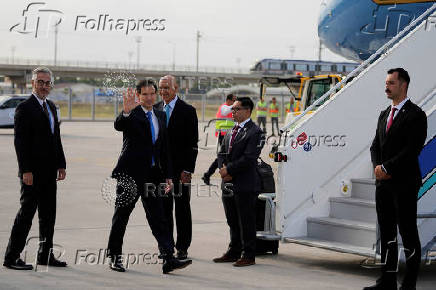 U.S. Secretary of State Marco Rubio arrives to board a plane en route to Istanbul, departing from Antalya