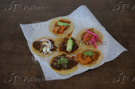 A plate of tacos are pictured at Guisados in Los Angeles