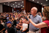 U.S. Congressman Mike Lawler (R-NY) attends a town hall meeting in Mahopac, New York