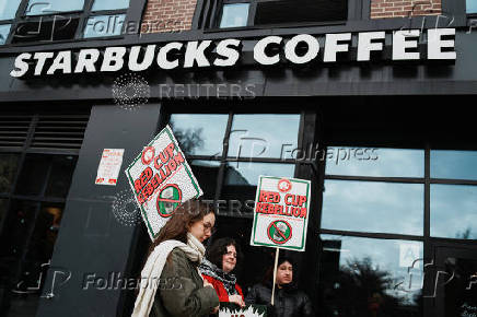The Starbucks Workers United protest in New York
