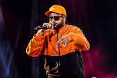 O rapper Emicida durante sua apresentação no Rock in Rio 2019