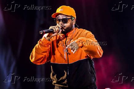 O rapper Emicida durante sua apresentação no Rock in Rio 2019