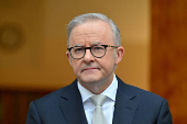 FILE PHOTO: Australian Prime Minister Anthony Albanese attends a press conference at Parliament House, in Canberra
