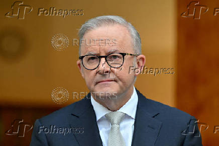 FILE PHOTO: Australian Prime Minister Anthony Albanese attends a press conference at Parliament House, in Canberra