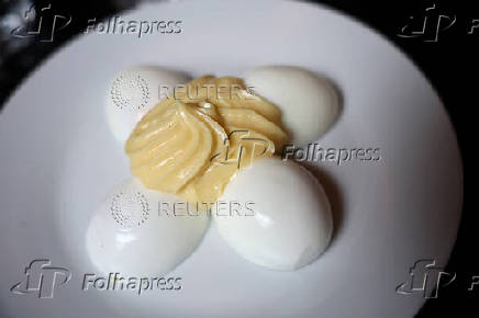 A plate with egg mayonnaise in a restaurant in Paris