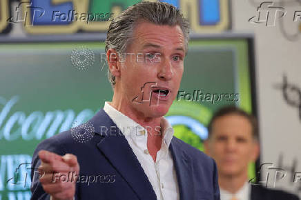 California Governor Newsom speaks at the Clinton Elementary School, in Compton