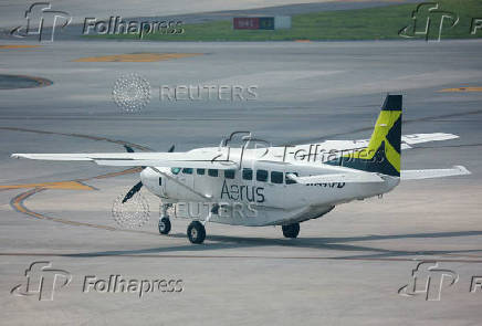 An Aerus airline plane departs on the day a new direct route between Felipe Angeles International Airport (AIFA) and Ciudad Victoria, Tamaulipas was launched