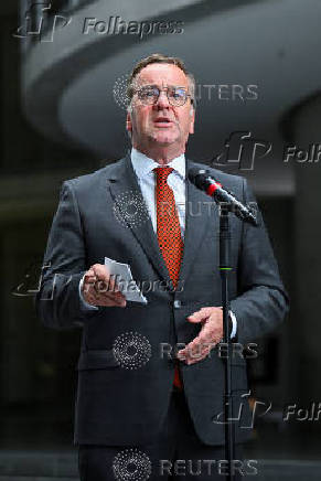 German Defence Minister Pistorius and German Economy and Energy Minister Reiche address the media following the weekly cabinet meeting in Berlin