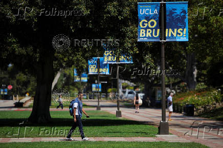 A man walks through the campus of the University of California Los Angeles (UCLA) in Los Angeles