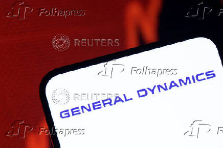 Illustration shows General Dynamics logo and rising stock graph